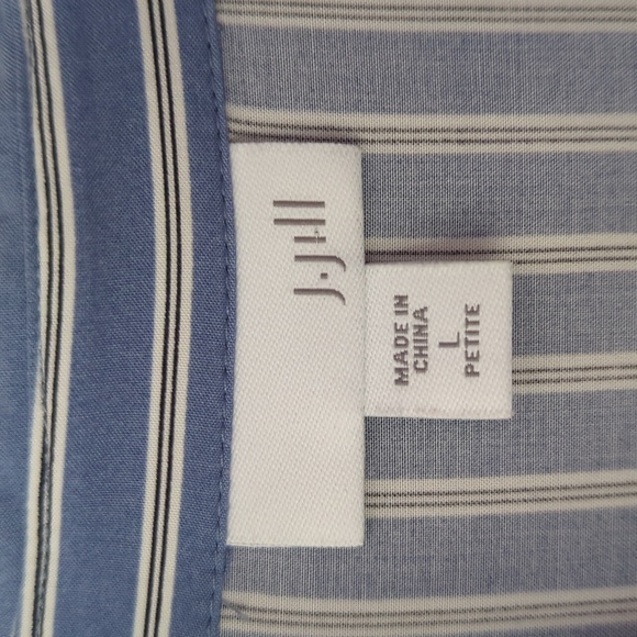 J. Jill Striped Viscose Rayon Button Down Blouse LARGE PETITE Blue White Black - Picture 4 of 16